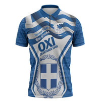 Greece Ohi Day Zipper Polo Shirt Hellas Coat Of Arms Greek Pattern - Wonder Print Shop