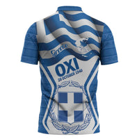 Greece Ohi Day Zipper Polo Shirt Hellas Coat Of Arms Greek Pattern - Wonder Print Shop