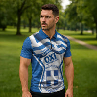 Greece Ohi Day Zipper Polo Shirt Hellas Coat Of Arms Greek Pattern - Wonder Print Shop