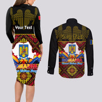 Personalised Romania Great Union Day Couples Matching Long Sleeve Bodycon Dress and Long Sleeve Button Shirt Ziua Marii Uniri 105th Anniversary - Wonder Print Shop