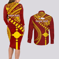 Personalised Fiji Rotuma Couples Matching Long Sleeve Bodycon Dress and Long Sleeve Button Shirt Fijian Tapa Pattern - Wonder Print Shop