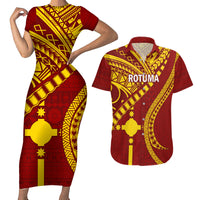Personalised Fiji Rotuma Couples Matching Short Sleeve Bodycon Dress and Hawaiian Shirt Fijian Tapa Pattern - Wonder Print Shop