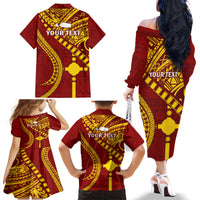 Personalised Fiji Rotuma Family Matching Off Shoulder Long Sleeve Dress and Hawaiian Shirt Fijian Tapa Pattern - Wonder Print Shop