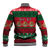 Personalised Mexico Christmas Baseball Jacket Feliz Navidad Mexican Pattern - Wonder Print Shop
