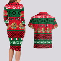 Personalised Mexico Christmas Couples Matching Long Sleeve Bodycon Dress and Hawaiian Shirt Feliz Navidad Mexican Pattern - Wonder Print Shop