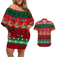 Personalised Mexico Christmas Couples Matching Off Shoulder Short Dress and Hawaiian Shirt Feliz Navidad Mexican Pattern - Wonder Print Shop