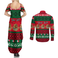 Personalised Mexico Christmas Couples Matching Summer Maxi Dress and Long Sleeve Button Shirt Feliz Navidad Mexican Pattern - Wonder Print Shop