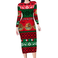 Personalised Mexico Christmas Family Matching Long Sleeve Bodycon Dress and Hawaiian Shirt Feliz Navidad Mexican Pattern - Wonder Print Shop