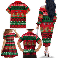 Personalised Mexico Christmas Family Matching Off Shoulder Long Sleeve Dress and Hawaiian Shirt Feliz Navidad Mexican Pattern - Wonder Print Shop