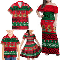 Personalised Mexico Christmas Family Matching Off Shoulder Maxi Dress and Hawaiian Shirt Feliz Navidad Mexican Pattern - Wonder Print Shop