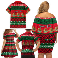 Personalised Mexico Christmas Family Matching Off Shoulder Short Dress and Hawaiian Shirt Feliz Navidad Mexican Pattern - Wonder Print Shop