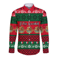 Personalised Mexico Christmas Long Sleeve Button Shirt Feliz Navidad Mexican Pattern - Wonder Print Shop