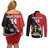 Uganda Rugby Custom Couples Matching Off Shoulder Short Dress and Long Sleeve Button Shirt Go Cranes - African Pattern - Wonder Print Shop