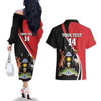 Uganda Rugby Custom Couples Matching Off The Shoulder Long Sleeve Dress and Hawaiian Shirt Go Cranes - African Pattern - Wonder Print Shop