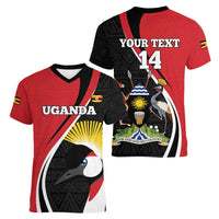 Uganda Rugby Custom Women V-Neck T-Shirt Go Cranes - African Pattern - Wonder Print Shop