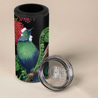 New Zealand Tui Bird Christmas 4 in 1 Can Cooler Tumbler Maori Fern Mix Pohotukawa - Wonder Print Shop