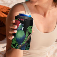 New Zealand Tui Bird Christmas 4 in 1 Can Cooler Tumbler Maori Fern Mix Pohotukawa - Wonder Print Shop