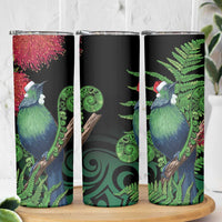 New Zealand Tui Bird Christmas Skinny Tumbler Maori Fern Mix Pohotukawa - Wonder Print Shop