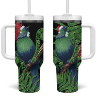 New Zealand Tui Bird Christmas Tumbler With Handle Maori Fern Mix Pohotukawa - Wonder Print Shop