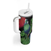 New Zealand Tui Bird Christmas Tumbler With Handle Maori Fern Mix Pohotukawa - Wonder Print Shop