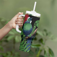New Zealand Tui Bird Christmas Tumbler With Handle Maori Fern Mix Pohotukawa - Wonder Print Shop