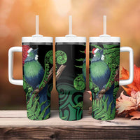 New Zealand Tui Bird Christmas Tumbler With Handle Maori Fern Mix Pohotukawa - Wonder Print Shop
