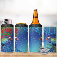 New Zealand Takahe Christmas 4 in 1 Can Cooler Tumbler Maori Fern Mix Pohotukawa - Wonder Print Shop