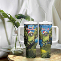 Personalised Jumping Kakapo Christmas Tumbler With Handle New Zealand Fern - Starry Night Style - Wonder Print Shop