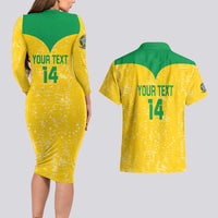 Custom Brasil Volleyball Couples Matching Long Sleeve Bodycon Dress and Hawaiian Shirt Vai Canarinhos!