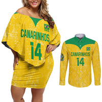 Custom Brasil Volleyball Couples Matching Off Shoulder Short Dress and Long Sleeve Button Shirt Vai Canarinhos!