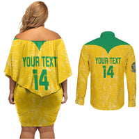 Custom Brasil Volleyball Couples Matching Off Shoulder Short Dress and Long Sleeve Button Shirt Vai Canarinhos!