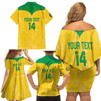 Custom Brasil Volleyball Family Matching Off Shoulder Short Dress and Hawaiian Shirt Vai Canarinhos!