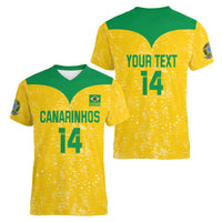 Custom Brasil Volleyball Women V-Neck T-Shirt Vai Canarinhos! - Wonder Print Shop