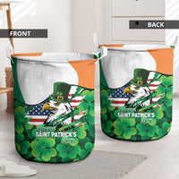 Irish American St Patrick's Day Laundry Basket USA Eagle Leprechaun Hat Shamrock Pattern