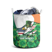 Irish American St Patrick's Day Laundry Basket USA Eagle Leprechaun Hat Shamrock Pattern