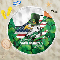 Irish American St Patrick's Day Beach Blanket USA Eagle Leprechaun Hat Shamrock Pattern