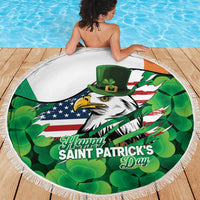 Irish American St Patrick's Day Beach Blanket USA Eagle Leprechaun Hat Shamrock Pattern
