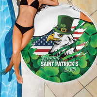 Irish American St Patrick's Day Beach Blanket USA Eagle Leprechaun Hat Shamrock Pattern