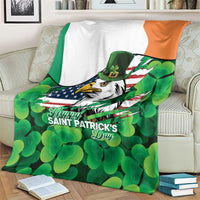 Irish American St Patrick's Day Blanket USA Eagle Leprechaun Hat Shamrock Pattern