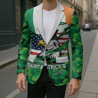 Irish American St Patrick's Day Blazer USA Eagle Leprechaun Hat Shamrock Pattern