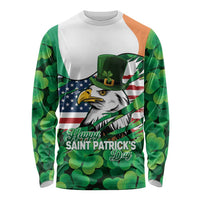 Irish American St Patrick's Day Long Sleeve Shirt USA Eagle Leprechaun Hat Shamrock Pattern