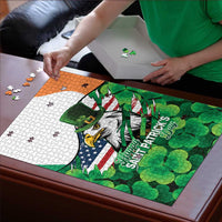 Irish American St Patrick's Day Puzzle USA Eagle Leprechaun Hat Shamrock Pattern