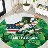 Irish American St Patrick's Day Round Carpet USA Eagle Leprechaun Hat Shamrock Pattern