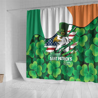 Irish American St Patrick's Day Shower Curtain USA Eagle Leprechaun Hat Shamrock Pattern