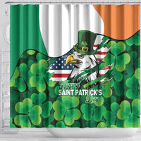 Irish American St Patrick's Day Shower Curtain USA Eagle Leprechaun Hat Shamrock Pattern