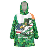 Irish American St Patrick's Day Wearable Blanket Hoodie USA Eagle Leprechaun Hat Shamrock Pattern
