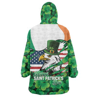 Irish American St Patrick's Day Wearable Blanket Hoodie USA Eagle Leprechaun Hat Shamrock Pattern
