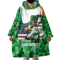 Irish American St Patrick's Day Wearable Blanket Hoodie USA Eagle Leprechaun Hat Shamrock Pattern
