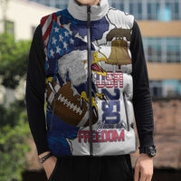 Personalized Football United States 250th Anniversary Sleeveless Puffer Jacket USA Flag Eagle Liberty Bell