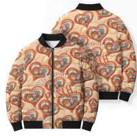 Punch The Monkey Bomber Puffer Jacket We Love You Seamless Heart Style Orange